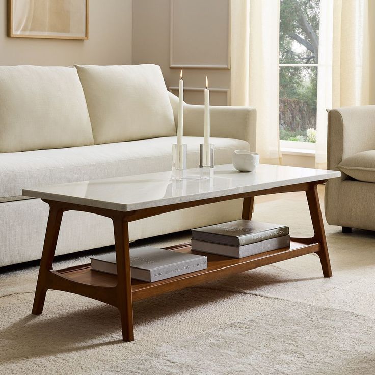 a living room scene with focus on the coffee table