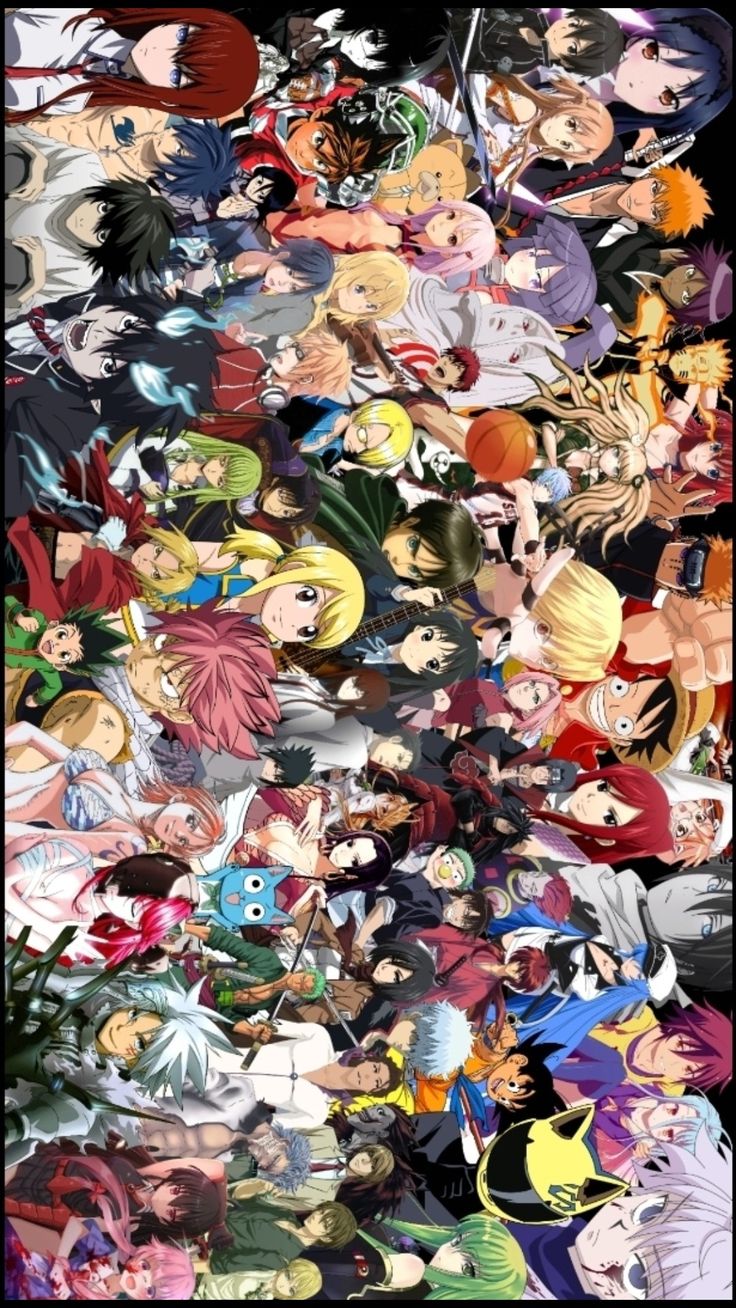 an image of many different anime characters in the same group, all with different colors and sizes