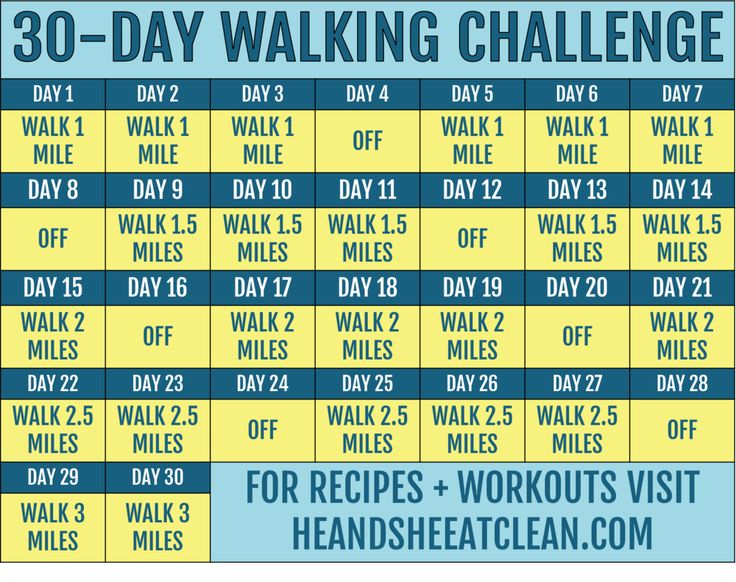 the 30 day walking challenge is shown in blue and yellow