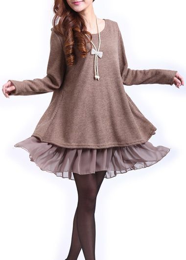 Sexy Dresses, Club & Party Dress Sale Online Loose Sweater Dress, Khaki Sweater, Teacher Fashion, Club Party Dresses, Bow Blouse, Patchwork Dress, Long Tunic, Ruffle Top, Plus Size Dress