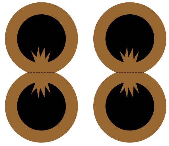 three circles with black and brown designs on them