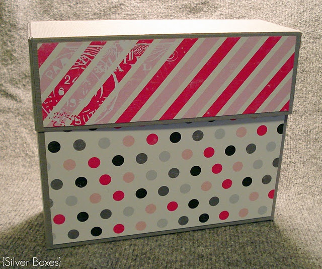 a box with polka dots and stripes on it