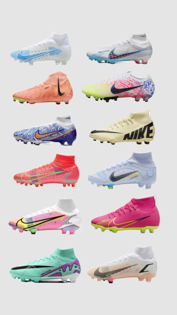 nike's new football cleats are all in different colors and sizes,