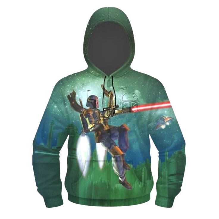 the hoodie is designed to look like a star wars character with a light saber in his hand