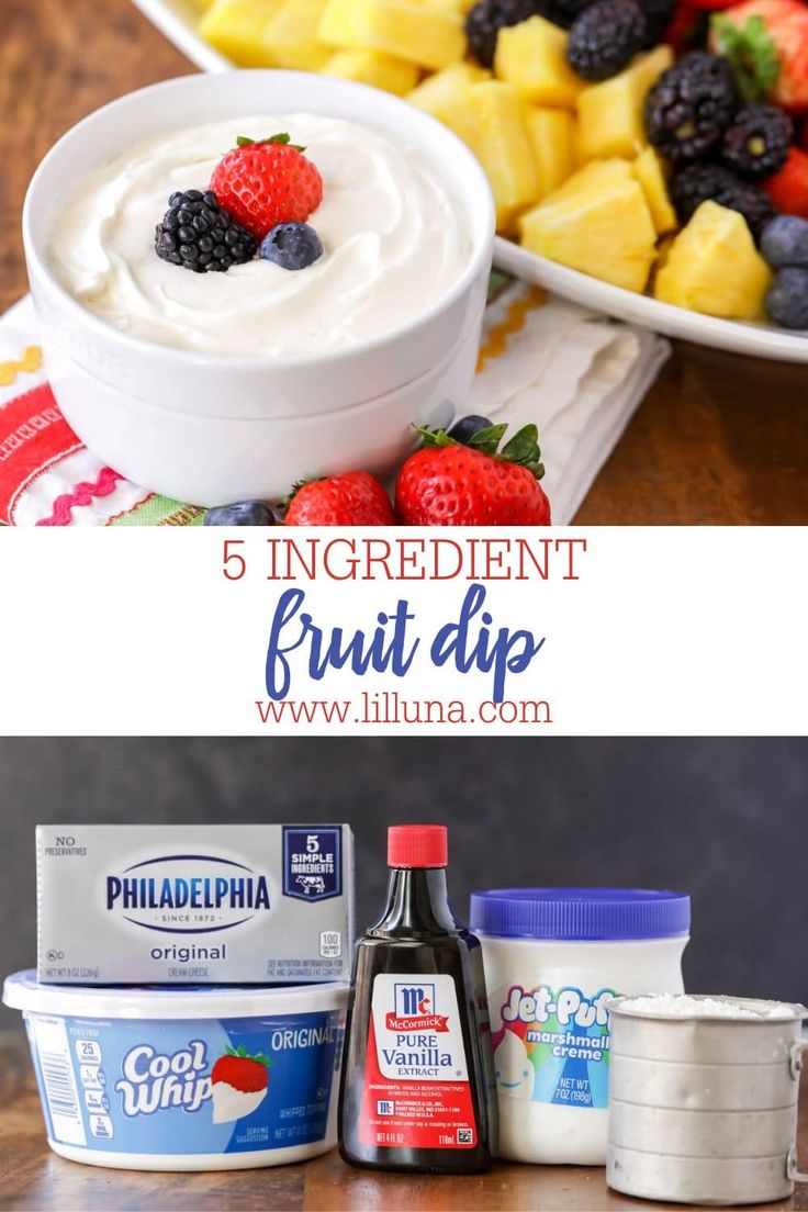 fruit dip recipe with yogurt, berries and other ingredients to make it into a dessert