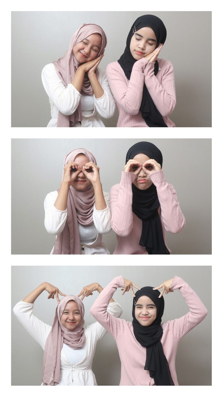 four different pictures of women in hijabs, one with her hands on her face