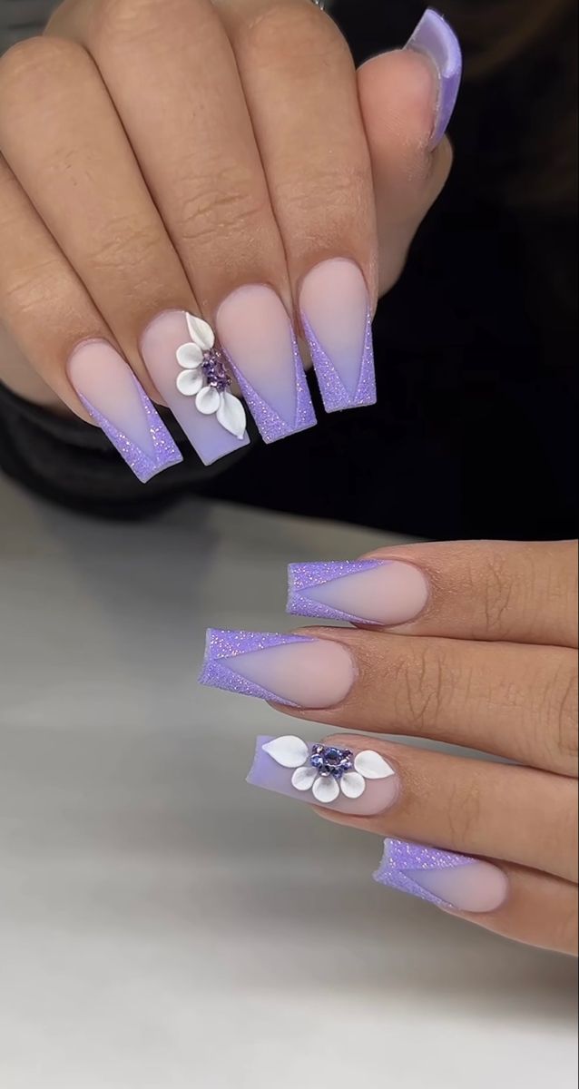 Lilac Nails Design, Texas Spring, Light Purple Nails, Dark Purple Nails, Nail Art Inspo, Purple Ombre Nails, Quinceanera Nails, Nails Bright, Lilac Nails