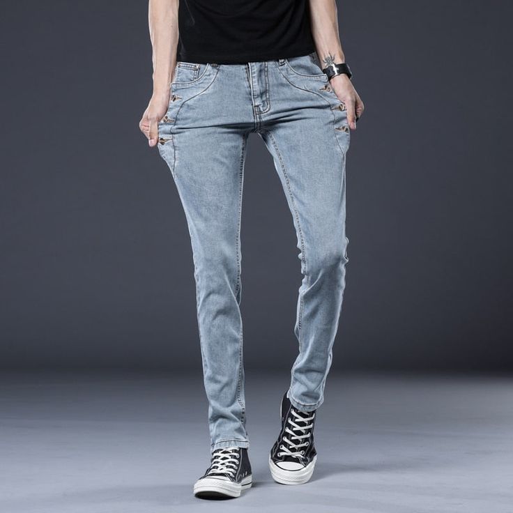 Camilo is designed to outclass everything in your closet. Crafted on a stretchable lightweight fabric, these light wash denim pants rise from a mid-waist with a pencil fit leading to an ankle length.Styling Tips:Style it with hi-top sneakers and accessories according to your mood. Color: Black, BluePant Length: FullSilhouette: SlimPant Style: StraightWash: Light Wash DenimMaterial: DenimFit Type: SlimImported Update: This product is in high demand so you may experience a slight delay in shipping Trendy Light Blue Straight Leg Jeans, Non-stretch Straight Leg Light Blue Jeans, Light Wash Non-stretch Straight Leg Jeans, Non-stretch Straight Leg Light Wash Jeans, Casual Slim Denim Bottoms, Slim Fit Light Wash Jeans With Pockets, Stretch Denim Cargo Jeans With Five Pockets, Stretch Denim Cargo Jeans, Slim Fit Light Wash Jeans