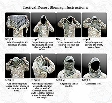 the instructions for how to wear a hood and goggles in winter gear, including an army