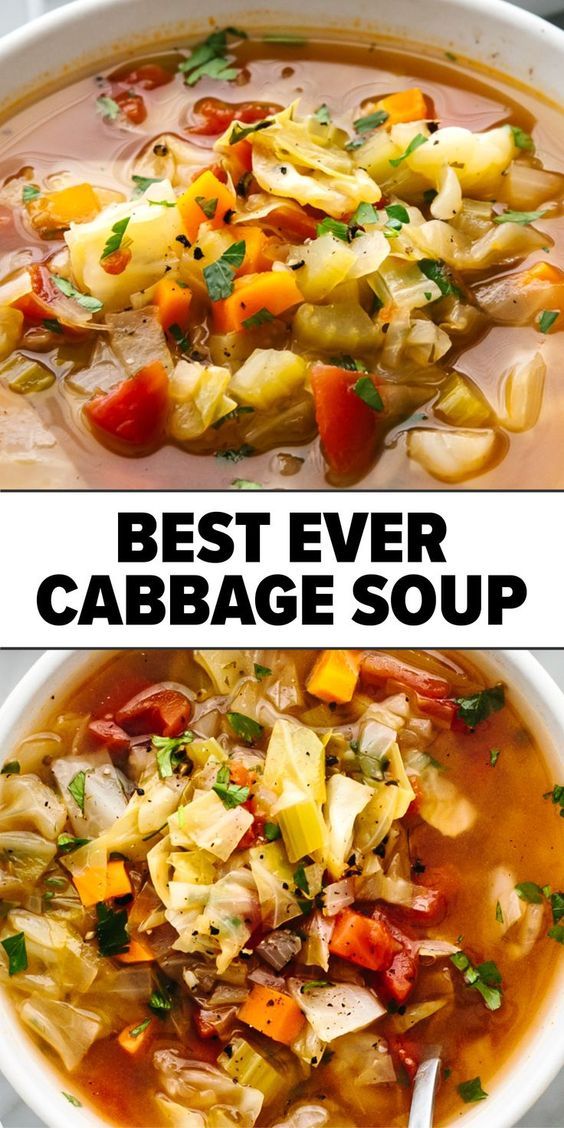 two pictures with different types of cabbage soup in them and the words best ever cabbage soup