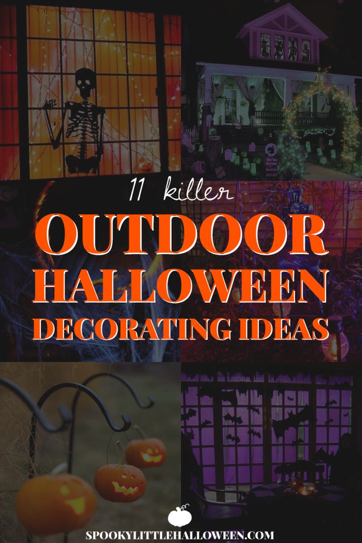 an outdoor halloween decorating idea with text overlay