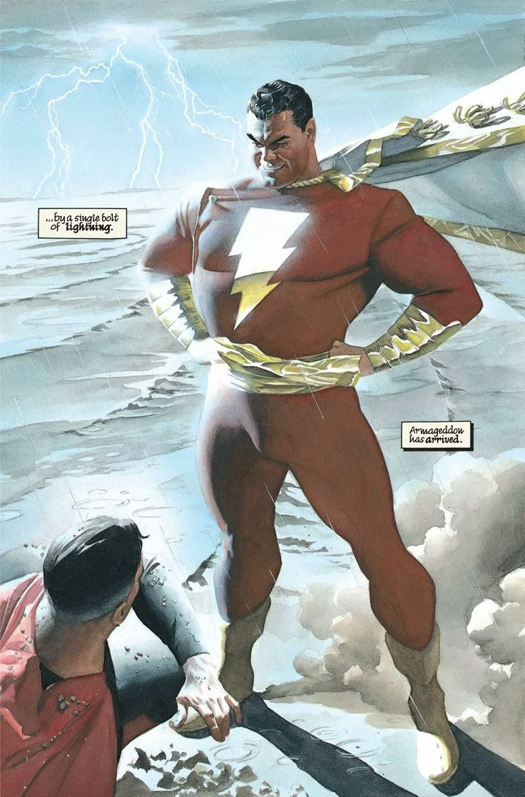 a comic book with a man in the middle of it and lightning coming out of his chest