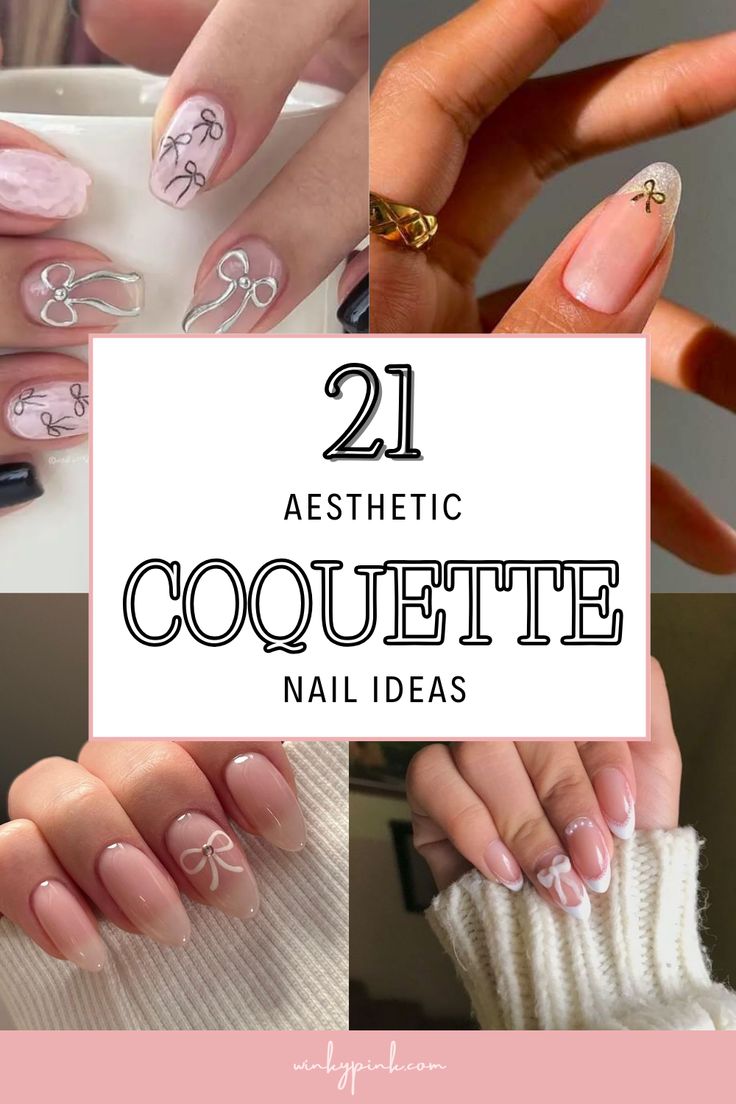 21 COQUETTE NAIL IDEAS THAT YOU ARE GOING TO LOVE | nail ideas and nail inspo | Cottage core Coquette Aesthetic | Bow Nail Inspiration | Feminine Nails | Pink Nails Nail Inspo Trendy Valentines, Simple Nail Design Coffin, Nails To Match Any Outfit, Nail Designs French Tip With Bow, Nude Nails With Bow Design, Classy Everyday Nails, Valentines Nails Classy Simple, Valentine Coquette Nails, Fallon Carrington Nails