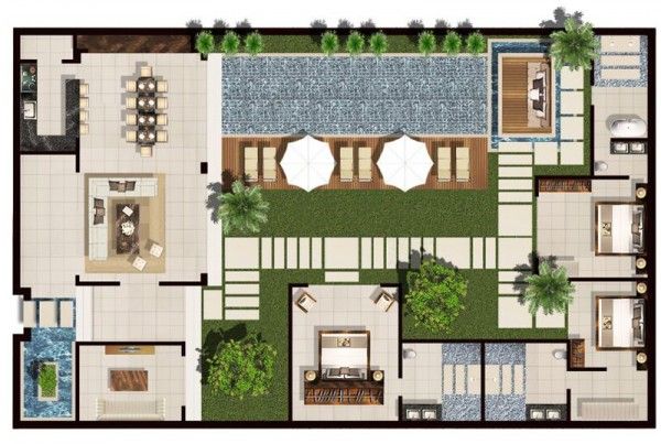 Premium Villas | Chandra Bali Villas |Premium Pool Villas Tropical House Plans, Resort Design Plan, Beach House Flooring, Site Plan Design, Bali Architecture, Bali Villas, Bali Resort, Bali House, Beachfront House