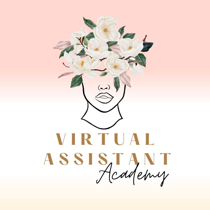 a woman with flowers in her hair and the words virtual assistant academy on top of it