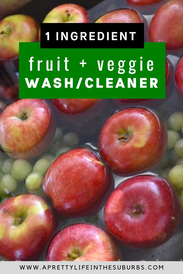 an image of apples and grapes in water with the title ingredient fruit + veggie wash / cleaner