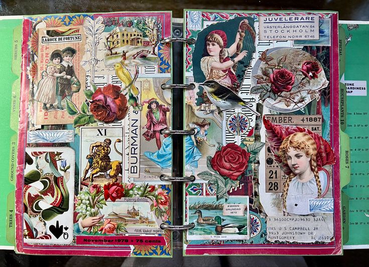 an altered book with many pictures on it