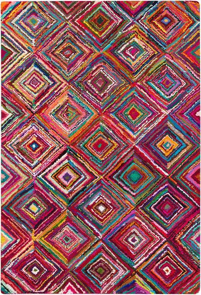 a multicolored area rug with squares and rectangles on the bottom in various colors