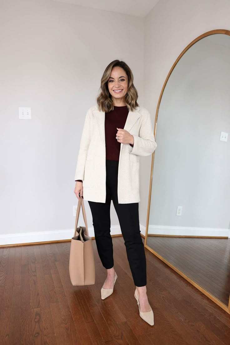 Outfits for Work from Quince - Pumps & Push Ups Comfortable Outfits For Work, Petite Fashion Outfits, Beige Crewneck, Outfit Ideas For Work, Workwear Capsule, Simple Outfit Ideas, Fall Workwear, Seasonal Outfits, Style Formal