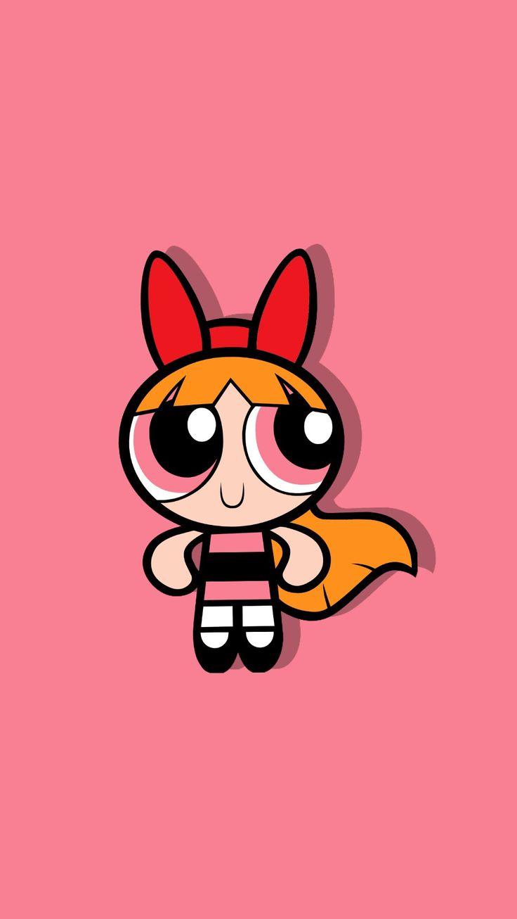 the powerpuff girl wallpaper is pink and has a red bow on her head