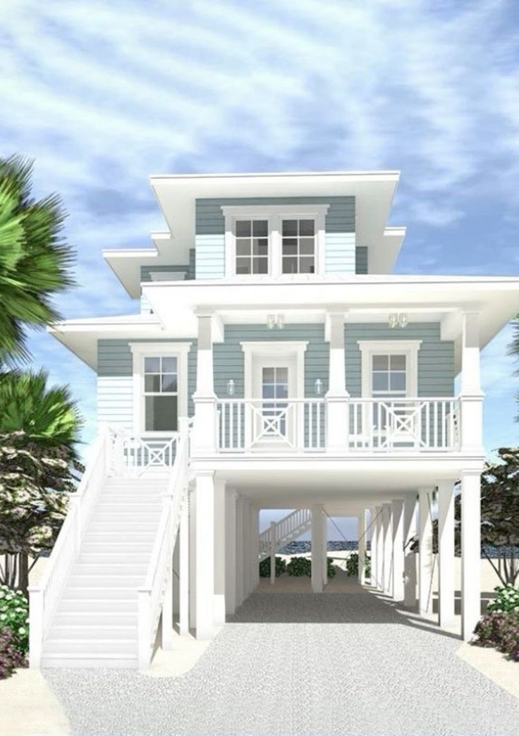 this is an artist's rendering of a beach house with stairs leading up to the second floor