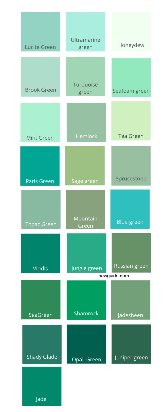 the shades of green are shown in this chart