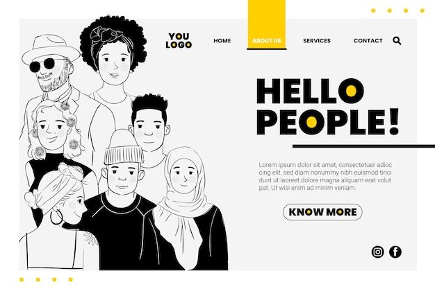 the homepage for hello people, which is designed to look like it has an image of