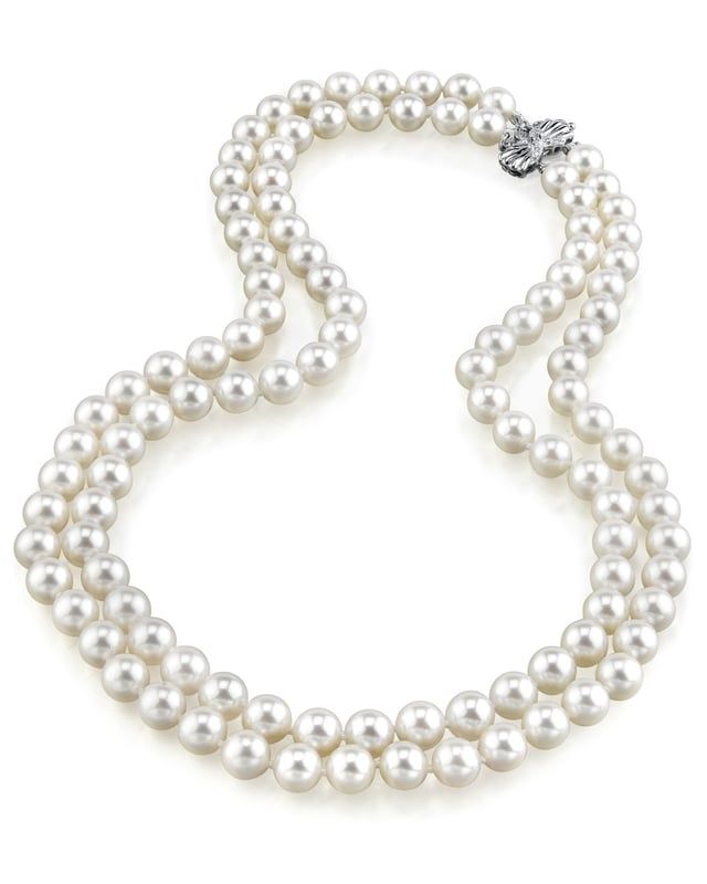 8.0-8.5mm Double Strand White Freshwater Pearl Necklace Double Strand Pearl Necklace, Freshwater Pearl Jewelry, Double Strand Necklace, Cultured Pearl Necklace, Buy Necklace, White Gold Necklaces, Freshwater Pearl Necklace, Fresh Water Pearl, White Necklace