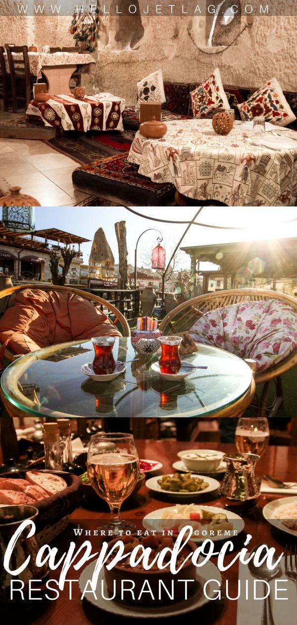 an outdoor restaurant with tables and chairs in front of it, and the words cappadolocia restaurant guide written below