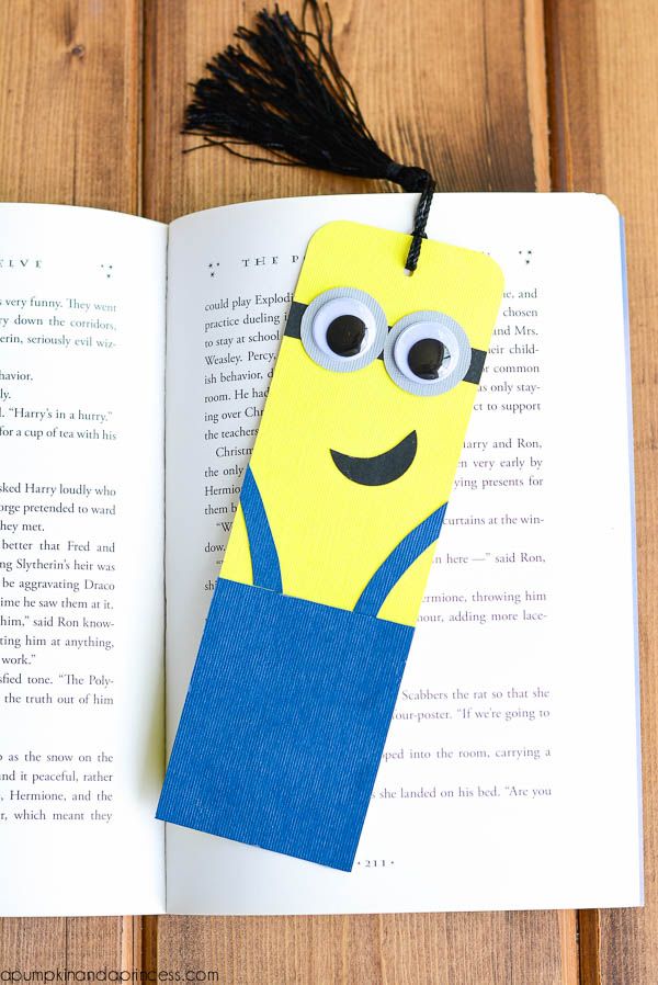 a bookmark made to look like a minion