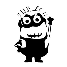 a black and white image of a cartoon character with an evil look on his face