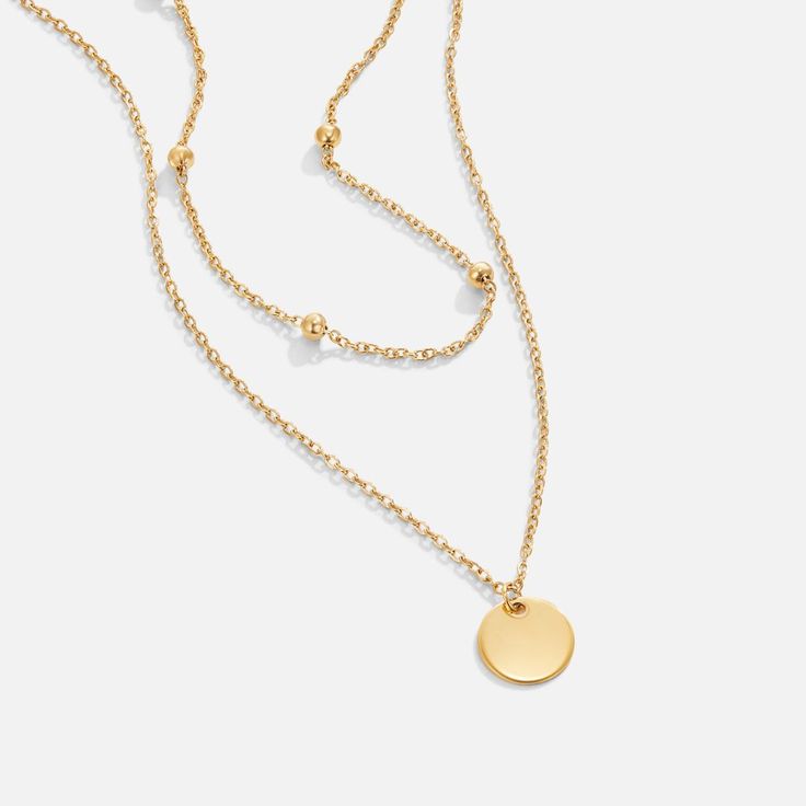 Layered Disc Necklace Minimalist Adjustable Layered Clavicle Necklace, Adjustable Stainless Steel Charm Necklace With Round Pendant, Gold Charm Necklaces With Adjustable Length, Gold Charm Necklace With Adjustable Length, Adjustable Gold-tone Metal Jewelry, Gold-tone Adjustable Metal Jewelry, Gold-tone Metal Jewelry With Adjustable Length, Adjustable Length Gold-tone Metal Jewelry, Rose Gold Jewelry With Adjustable Chain In Stainless Steel