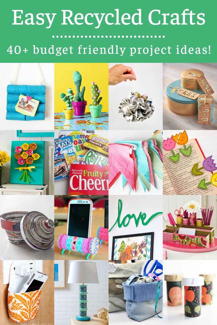 many crafts and crafts are featured in this collage with the title easy recycled crafts 40 budget friendly projects