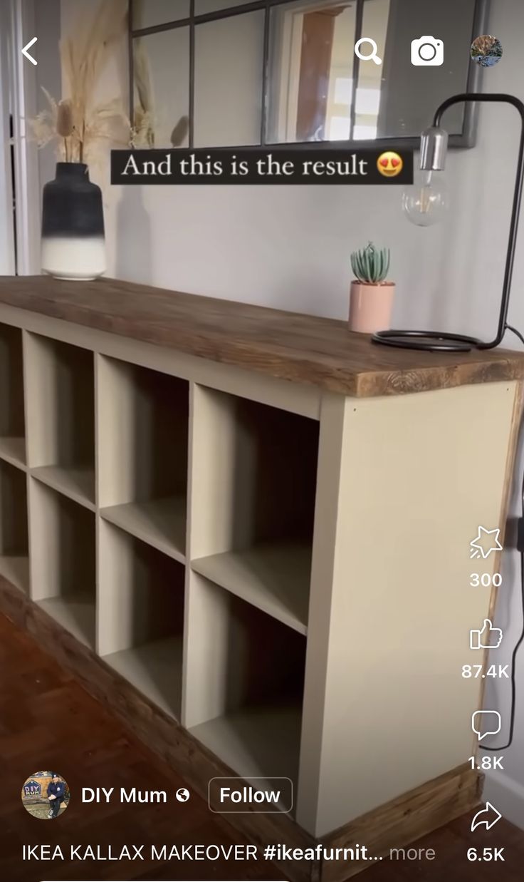 an image of a room with shelves and plants on the shelf in front of it