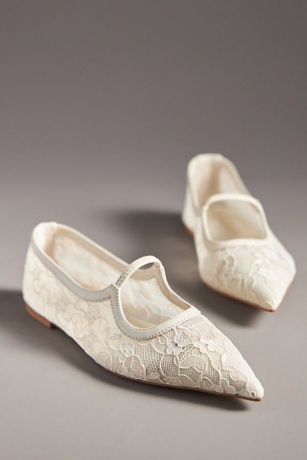 Don't passé on the chicest shoe style of the season – especially this pair by Matisse that offers all-over lace and an exaggerated pointed toe. | Fleur Lace Pointed-Toe Ballet Flats by Matisse in White, Women's, Size: 7 at Anthropologie White Ballet Flats For Spring Wedding, Spring Wedding Pointed Toe Flats, Lace Ballet Flats Wedding, Elegant Cream Wedding Ballet Flats, Embroidered Slip-on Wedding Flats, Ballet Wedding Shoes, Burgundy Ballet Flats, Lace Ballet Flats, Wedding Ballet Flats