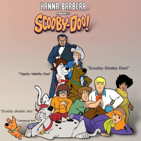 the cartoon scooby - doo is surrounded by many other characters and their names