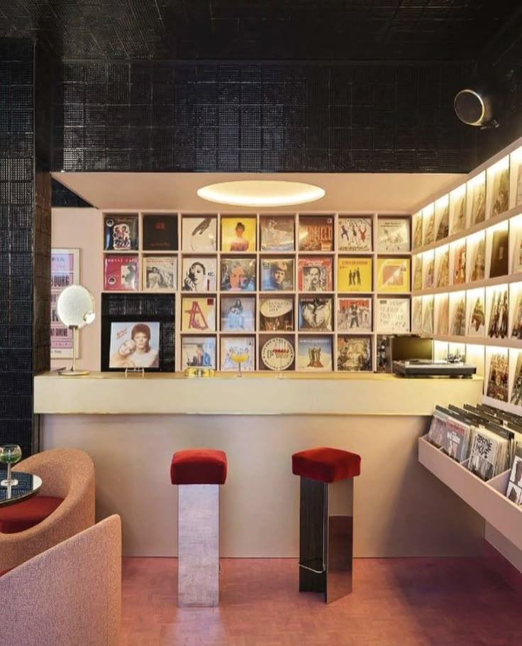 Music Store Design, Vinyl Library, Listening Bar, Vinyl Cafe, Coffee House Design, Vinyl Record Shop, Vinyl Record Display, Vinyl Store, Warner Music Group