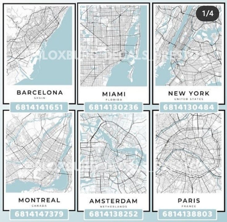 six maps of the city of barcelona, new york, san francisco, and miami