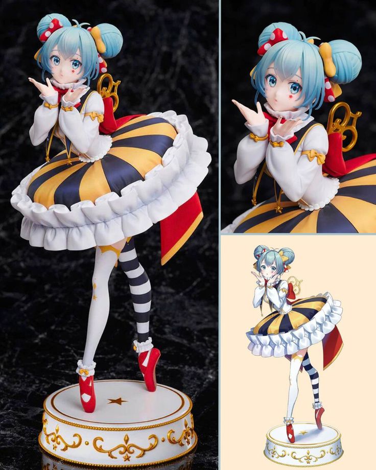 an anime figurine is shown in two different poses, one with blue hair and the other with blonde hair