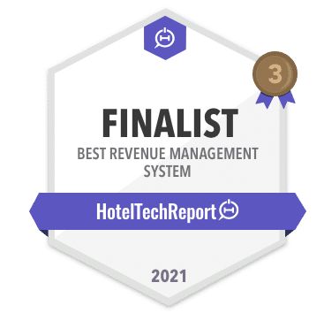 the award badge for hotel tech report, which is awarded in the best reve management system