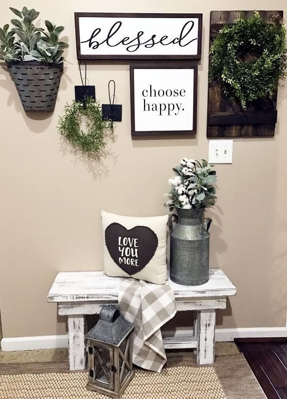 a bench with two potted plants on it next to a sign that says, choose happy