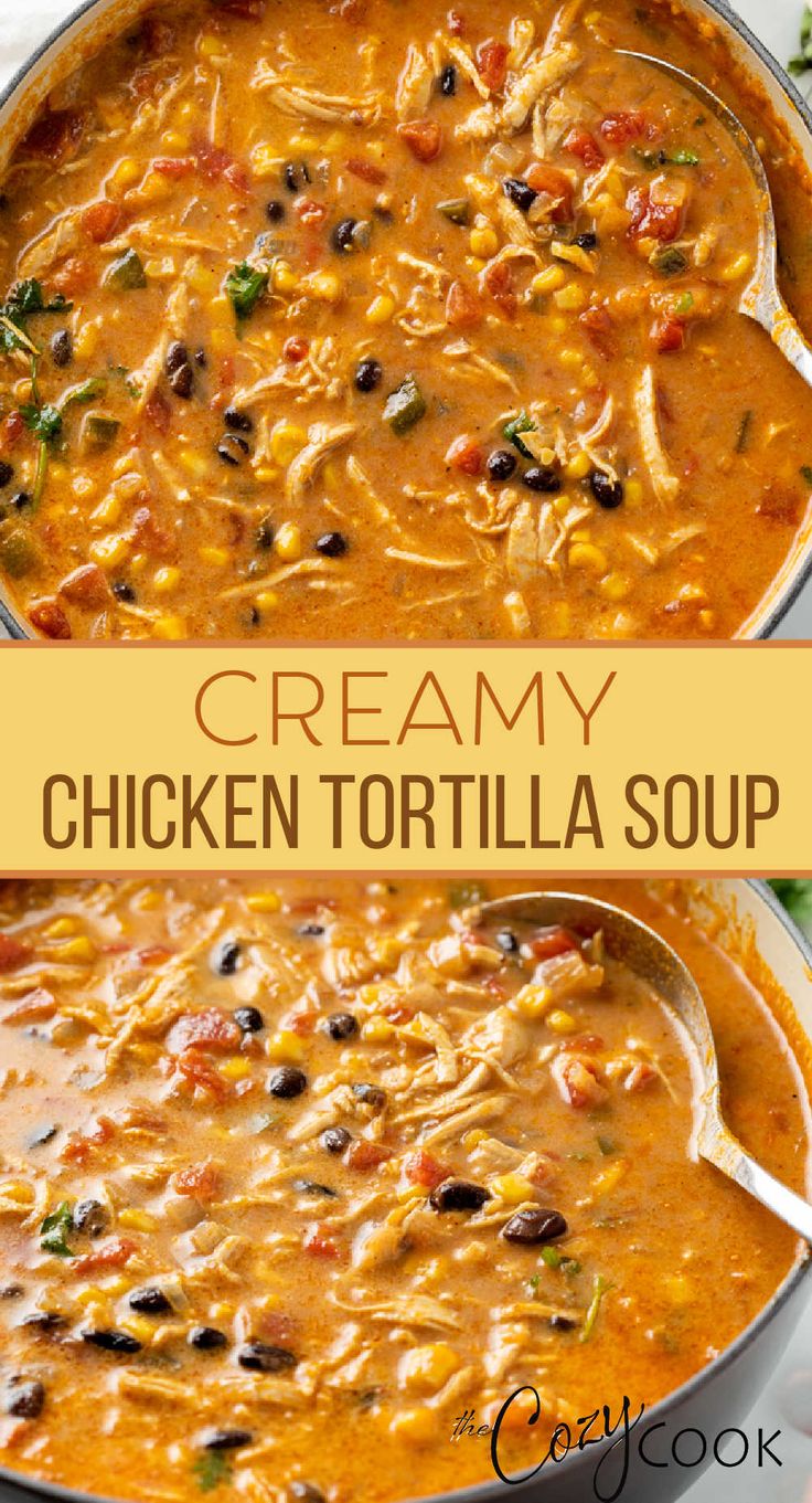 creamy chicken tortilla soup Dinner Idea Easy, Holiday Soups, Chicken Cheddar, Creamy Chicken Tortilla Soup, Chicken Tortilla Soup Recipe, Tortilla Soup Recipe, Crockpot Soup Recipes, Chicken Tortilla Soup, Chicken Tortilla