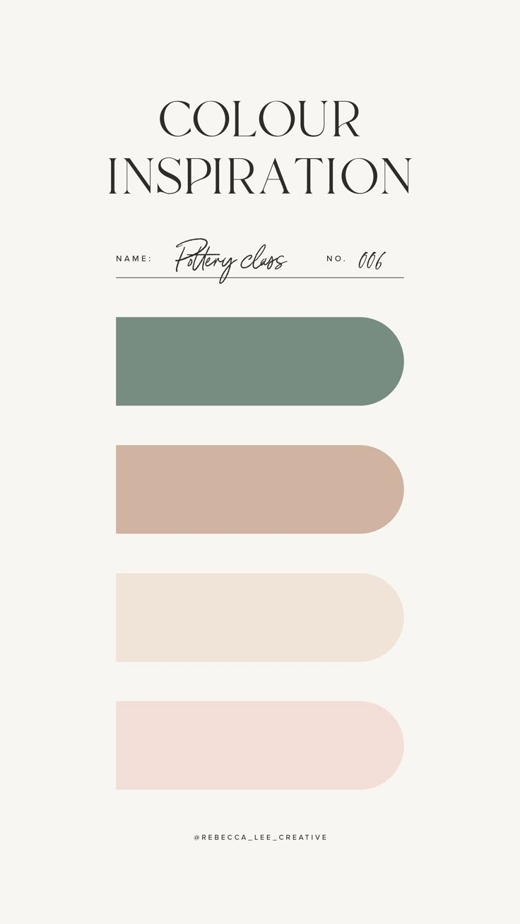 the color palette is shown in shades of pink, green and beige with text that reads,