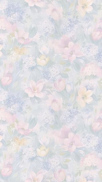 a blue and pink floral wallpaper with flowers