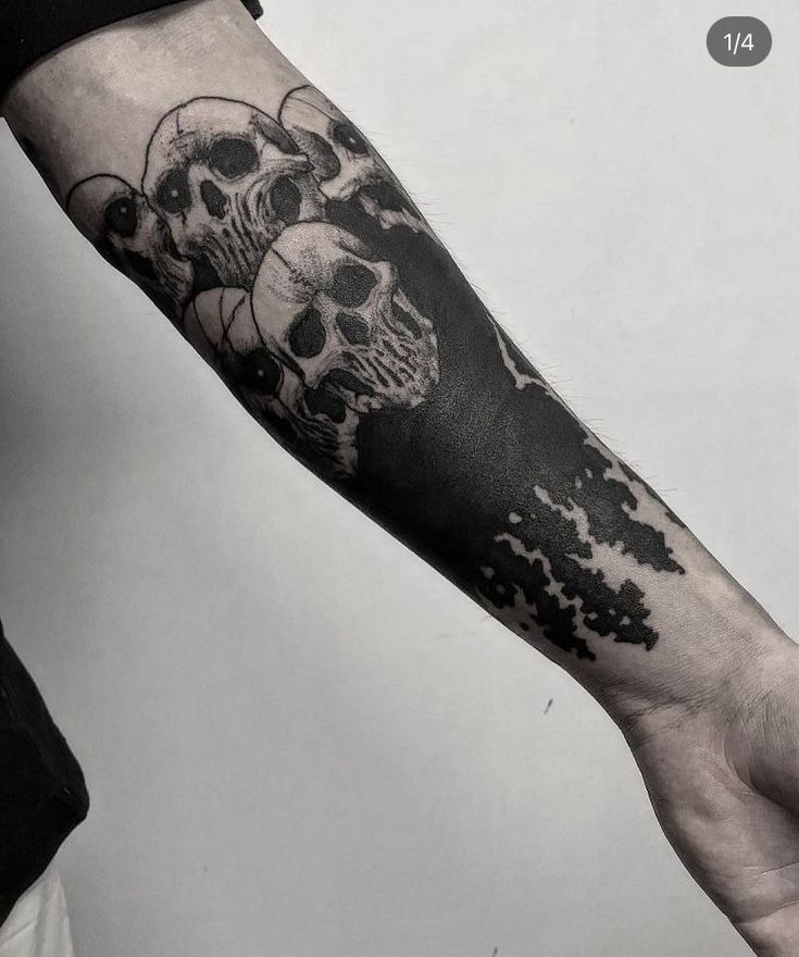 a man's arm with two skulls on it