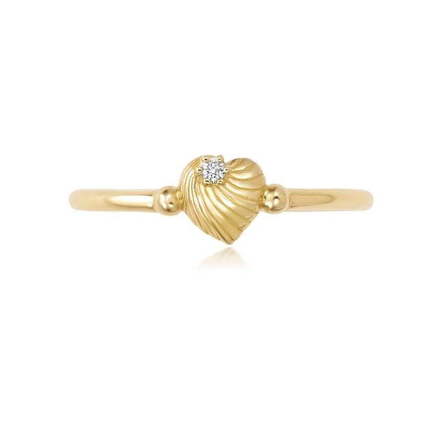 Mini Bayou Heart Shell Ring // Bayou with Love Valentine's Day Promise Jewelry With Single Diamond, Heart Ring With Single Diamond For Promise, Heart-shaped Single Diamond Jewelry For Promise, Promise Heart Ring With Single Diamond, Heart-shaped Single Diamond Promise Ring, Promise Heart Cut Ring With Single Diamond, Promise Heart Cut Diamond Ring, White Gold Heart Ring With Single Diamond For Promise, Promise Ring With Single Diamond In Heart Cut