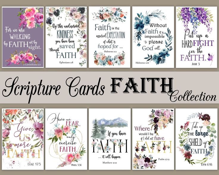 a collage of different cards with the words, faith and flowers on them in various colors