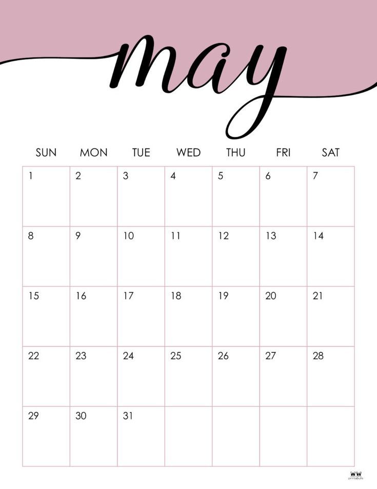 a calendar with the word may written in black and white on it, next to a pink