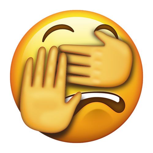 an emoticive smiley face with two hands covering it's eyes and mouth