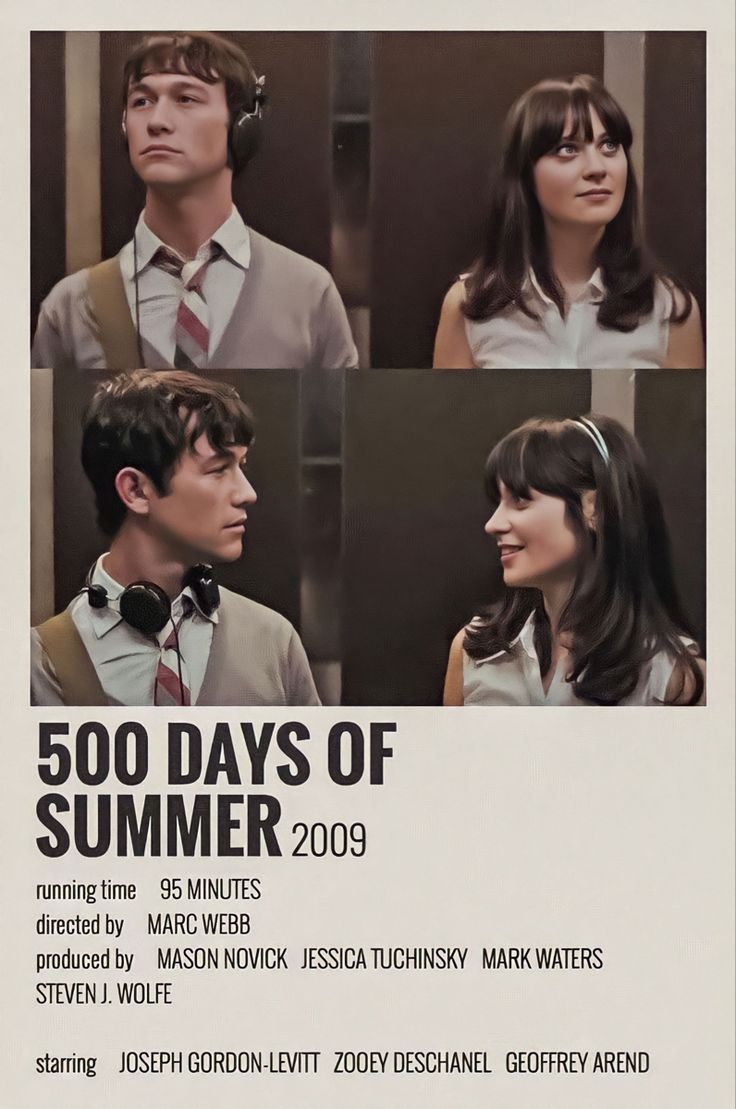 an advertisement for the movie 500 days of summer, featuring two young men and a woman